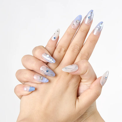 24pcs Sweet Cool y2k Style Ballet False Nails With Glue Acrylic Press on Nails Coffin Almond Full Cover Fake Nails Stick on Nail