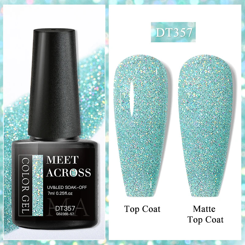 MEET ACROSS 7ml Red Gel Nail Polish Crystal Semi Permanent Soak Off UV Gel Varnish Nail Art Manicure Base Matte Top Coat Vernis