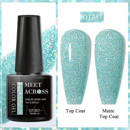 MEET ACROSS 7ml Red Gel Nail Polish Crystal Semi Permanent Soak Off UV Gel Varnish Nail Art Manicure Base Matte Top Coat Vernis