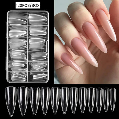 120Pcs False Full Nail Tips Quick Building Mold Tips Nail Dual Forms Finger Extension Nail Art UV extension Easy Find Nail Tools