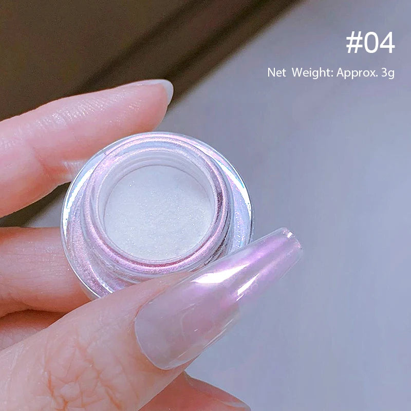 NICOLE DIARY Bright White Pearl Nail Powder Moonlight Plating Mirror Aurora Effect Pigments UV Gel Polish Chrome Dust Nail Decor