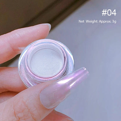 NICOLE DIARY Bright White Pearl Nail Powder Moonlight Plating Mirror Aurora Effect Pigments UV Gel Polish Chrome Dust Nail Decor