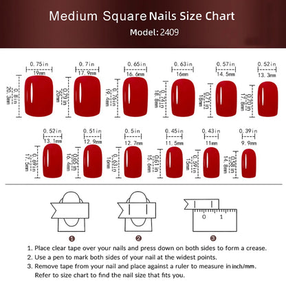 24 Pcs Medium Square Press On Nails Wine Red Winter Warm Solid Color Fake Nails Glossy Artificial Finger Manicure False Nails