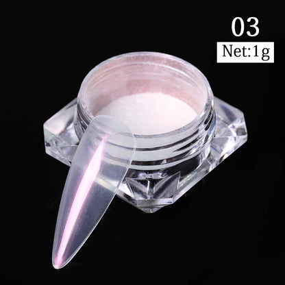 NICOLE DIARY Aurora Nail Powder White Chrome Pigment Pearl Rubbing Dust Mirror Effect Nail Art Glitter Manicure Nail Accessories