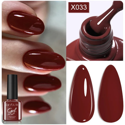 LILYCUTE 7ml Autumn Red Brown Gel Nail Polish 125 Colors All For Manicure Semi Permanent Soak Off Base Top Coat Nail Art Varnish