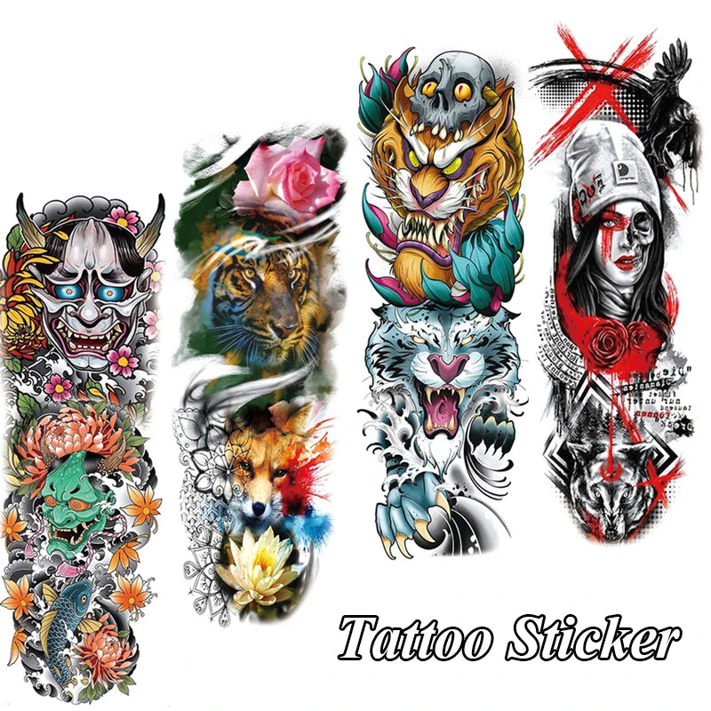 Full Arm Temporary Tattoos Sleeve For Men Women Realistic Fake Tatoos Warrior Lion Tiger Flower Tatoo Sticker Black Totem YZL9