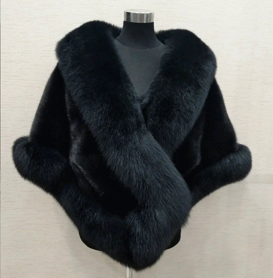 Big Bridal Faux Fur Wraps Winter Wedding Coat Warm shawls Outerwear White Black Blue Shrug Women Jacket Prom size 165*55 cm