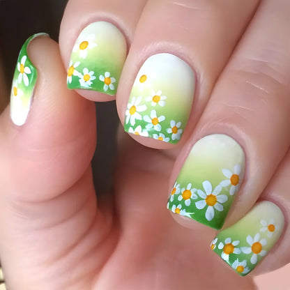 24Pcs Short Retro Flower Design Nails Art Manicure Pink False Nails Wearable Square Fake Nails Press on Full Cover Nail Tips