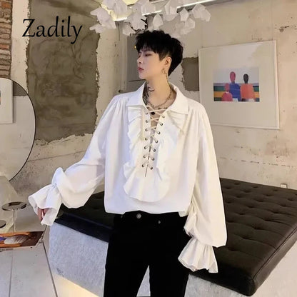 2024 Women's Pirate Shirt Vampire Prince Poet Shirts Medieval Buccaneer Frills Lace Up Renaissance Vintage Gothic Blouse Tops