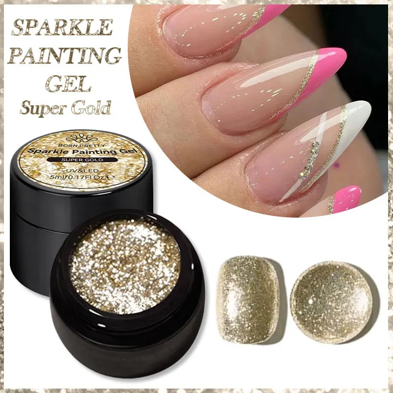 BORN PRETTY 5ml Super Sparkle Painting Gel Nail Polish Platinum Silver Gold Rose Glitter Graffiti Stripe Pull Line Nail UV Gel
