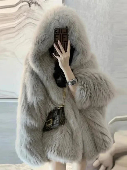 Women's Winter Jacket，Imitation Fox Fur Coat，new in Outerwears，Hooded Fur Jacket，faux Fur Coat Women，winter Coats Woman 2024