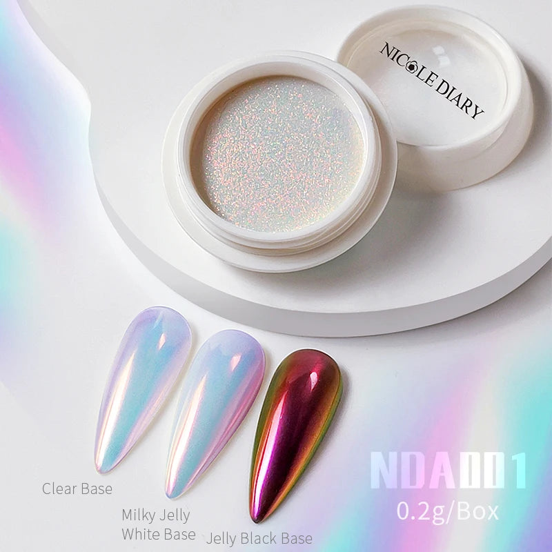 NICOLE DIARY Aurora Nail Powder Chrome Pigment Pearl Metallic Rubbing Dust Chameleon Effect Nail Art Glitter Manicure Decoration