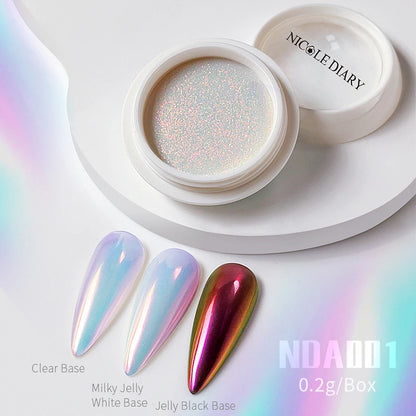 NICOLE DIARY Aurora Nail Powder White Chrome Pigment Pearl Rubbing Dust Mirror Effect Nail Art Glitter Manicure Nail Accessories