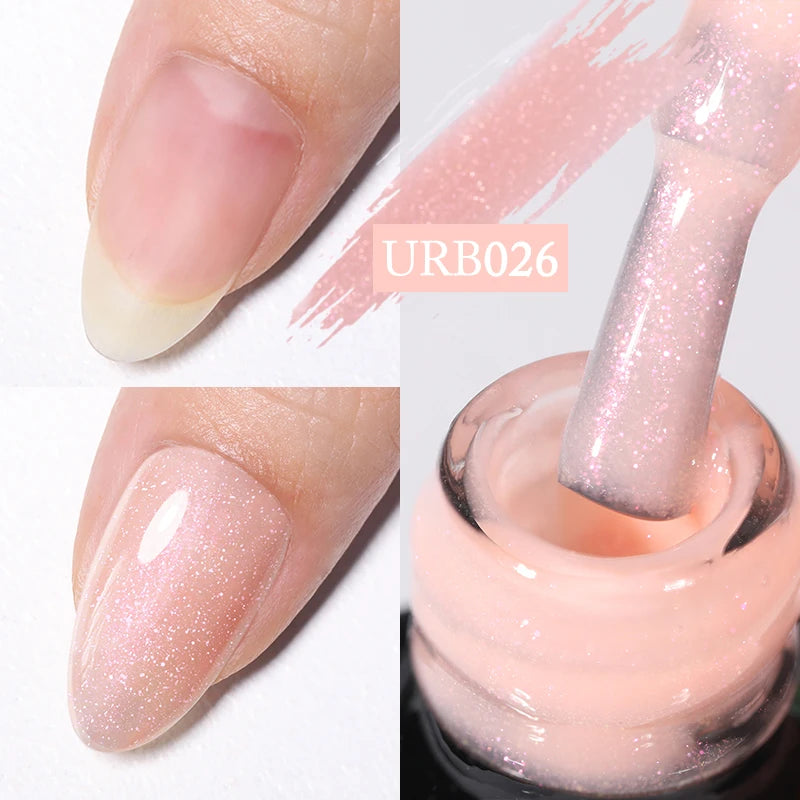 UR SUGAR 7ml Nude Pink Glitter Rubber Base Gel Polish Sparking Sequins Semi Permanent Soak Off Nail Art Varnish All For Manicure