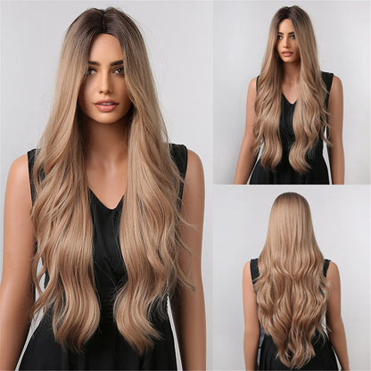 Silver Ash Gray Long Wavy Synthetic Wigs Lolita Cosplay Natural Hair Wigs for Women Party Daily Heat Resistant Middle Part