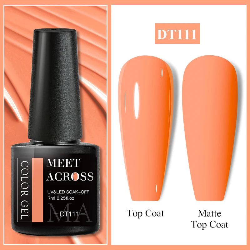 MEET ACROSS 7ml Red Gel Nail Polish Crystal Semi Permanent Soak Off UV Gel Varnish Nail Art Manicure Base Matte Top Coat Vernis