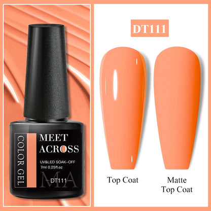 MEET ACROSS 7ml Red Gel Nail Polish Crystal Semi Permanent Soak Off UV Gel Varnish Nail Art Manicure Base Matte Top Coat Vernis
