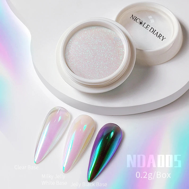 NICOLE DIARY Aurora Nail Powder White Chrome Pigment Pearl Rubbing Dust Mirror Effect Nail Art Glitter Manicure Nail Accessories