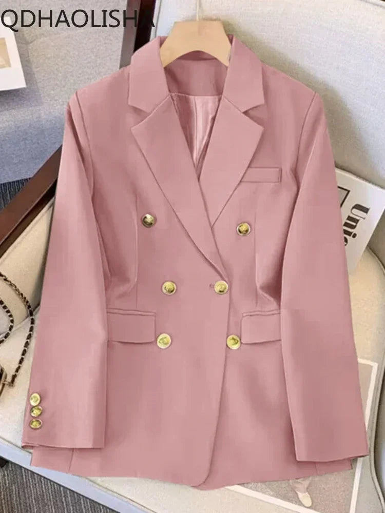 Blazers for Women Black Khaki Fashion Jacket Spring 2024 New in Woman Clothing Loose Office Ladies Double Outerwear Elegant Coat