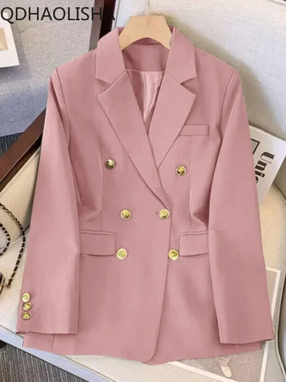 Blazers for Women Black Khaki Fashion Jacket Spring 2024 New in Woman Clothing Loose Office Ladies Double Outerwear Elegant Coat