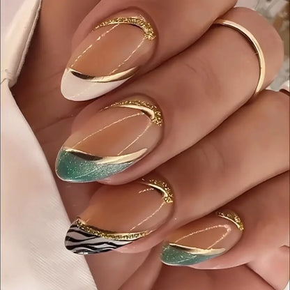 24Pcs Medium Long Acrylic Fake Nails Art Cool Spice Girls Wearing False Nails Set Press on Nail Tips Removable French Nails Fake