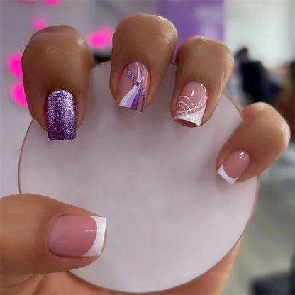 24Pcs Medium Long Acrylic Fake Nails Art Cool Spice Girls Wearing False Nails Set Press on Nail Tips Removable French Nails Fake