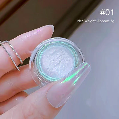 NICOLE DIARY 5g Aurora Pearl White Pink Nail Powder Chrome Pigments Metallic Rubbing Dust Moonlight Effect Nail Arts Decoration
