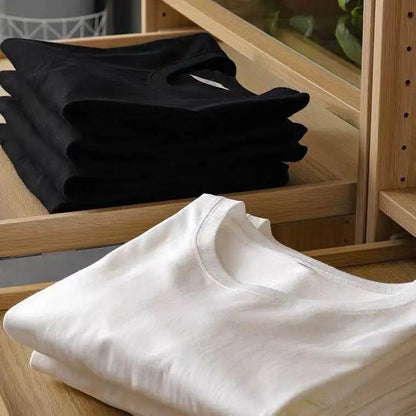 2pcs Solid Color T-shirt 100% Cotton Men Women White O-Neck Loose Short-sleeved Basic Models All-match T-shirt Couple Tops Black