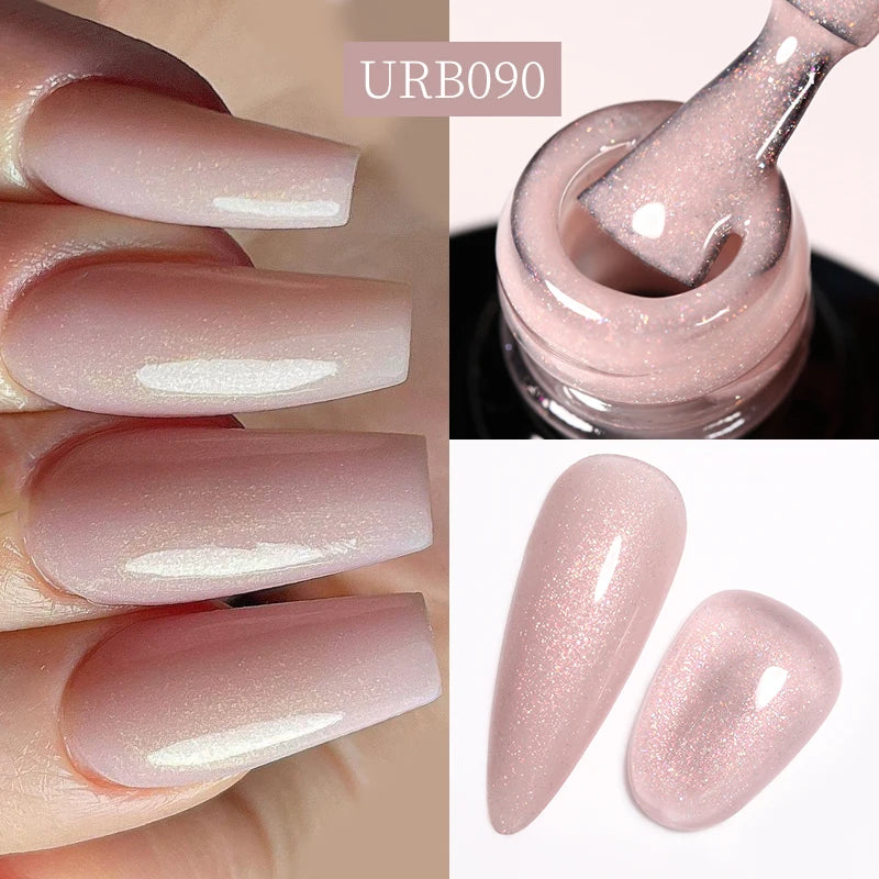 UR SUGAR 7ml Nude Pink Glitter Rubber Base Gel Polish Sparking Sequins Semi Permanent Soak Off Nail Art Varnish All For Manicure