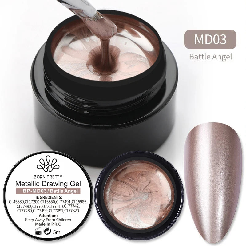 BORN PRETTY 5ml Super Sparkle Painting Gel Nail Polish Platinum Silver Gold Rose Glitter Graffiti Stripe Pull Line Nail UV Gel