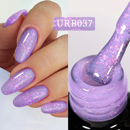 UR SUGAR 7ml Nude Pink Glitter Rubber Base Gel Polish Sparking Sequins Semi Permanent Soak Off Nail Art Varnish All For Manicure