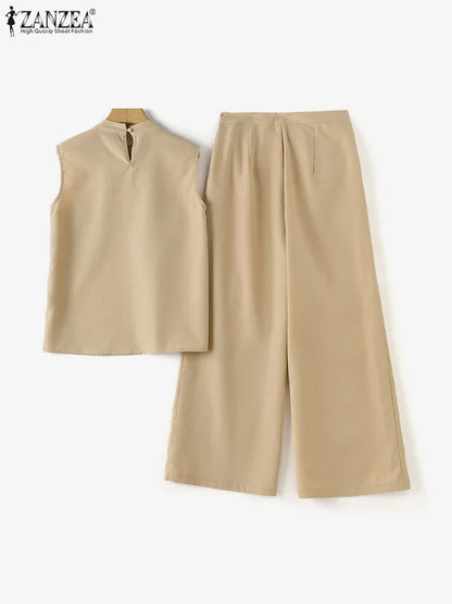 Elegant Women's Sets ZANZEA 2024 Woman 2-Piece Trouser Sets Fashion 2pcs Outfits Tank Tops and Wide Leg Pant Suits Oversize