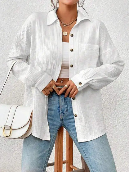 100% Cotton Gauze Muslin Women Shirts Casual Turn Down Collar Long Sleeve Top Office Lady Elegant Blouses for Women Blusas