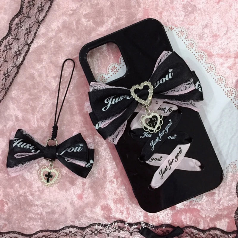 Jirai Kei Ribbon Bow Iphone16 Phone Case with Pendant Apple 15 pro max Sweet Cool SamSung Galaxy Girl's Lolita Phone Case