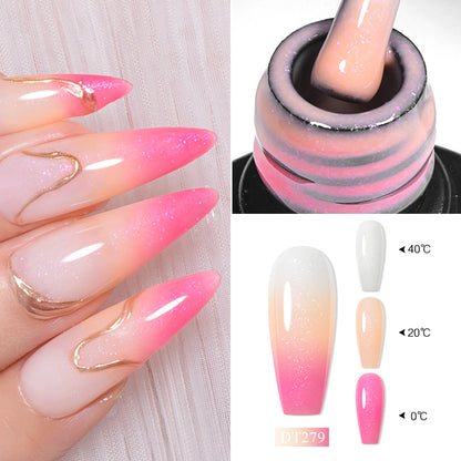 MEET ACROSS Autumn Winter Thermal Color Changing Gel Nail Polish Nude Brown 3-layers Color Changing Nail Art UV Gel Varnish 7ml