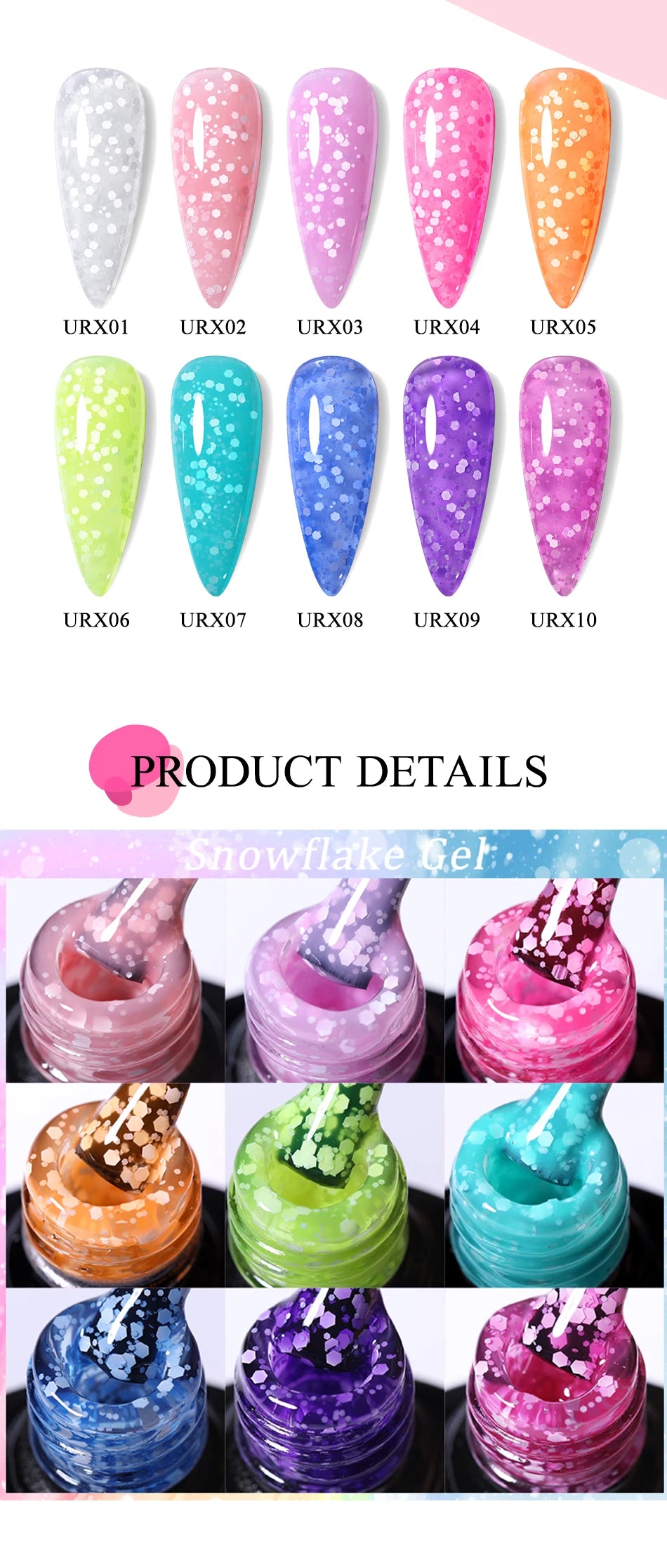 UR SUGAR 7ml Snowflake Gel Nail Polish Semi Permanent Milky White Glitter Snow Sequins Soak Off UV Nails Art Varnish Manicure