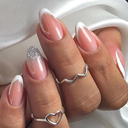 24Pcs Medium Long Acrylic Fake Nails Art Cool Spice Girls Wearing False Nails Set Press on Nail Tips Removable French Nails Fake