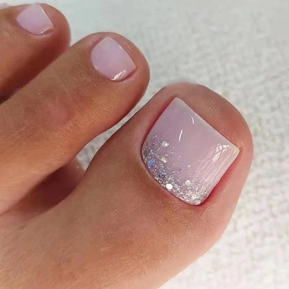 24Pcs False Toes Nails French Square Nude Color Nature Fake Toe Nails Feet Nail Tips Artificial Press On Toenails for Women 2025