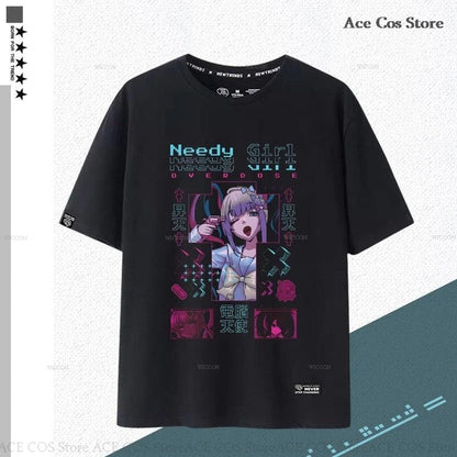 NEEDY GIRL OVERDOSE Kangel Rain Black T-shirt Jirai Kei Graphic Ita Tee Unisex Outfit Top Short Sleeve Kawaii Doujin Clothes