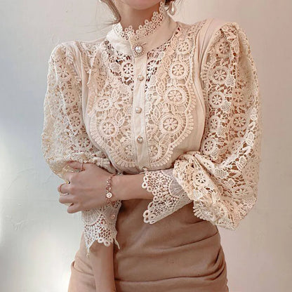 Autumn Elegant Lace Office Shirt Women's Blouse Long Sleeve Button Up Blouses Tops 2023 Spring Fashion Casual Ladies Shirts Top
