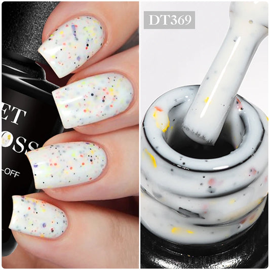 7ml Milky White Snowflake Cream Gel Nail Polish Pink Glitter Sequins Gel Semi Permanent Varnish Nails Art Design Soak Off UV LED