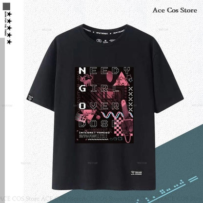 NEEDY GIRL OVERDOSE Kangel Rain Black T-shirt Jirai Kei Graphic Ita Tee Unisex Outfit Top Short Sleeve Kawaii Doujin Clothes