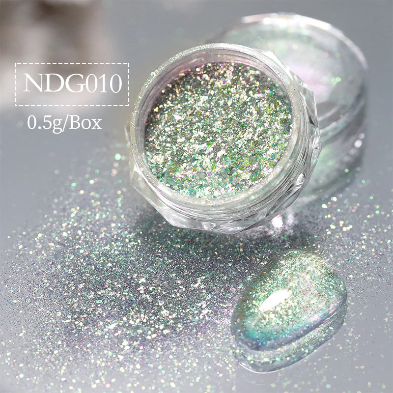 NICOLE DIARY Aurora Nail Powder Chrome Pigment Pearl Metallic Rubbing Dust Chameleon Effect Nail Art Glitter Manicure Decoration