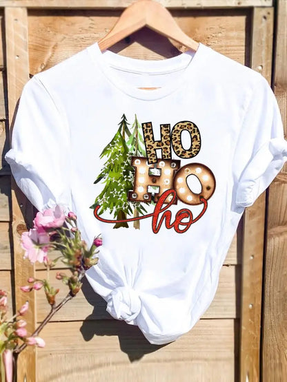 Merry Christmas New Year Holiday Graphic T Tee Fashion Cat Tree Lovely 90s Cute 2025 Print T Top Women Shirt Clothing T-shirts