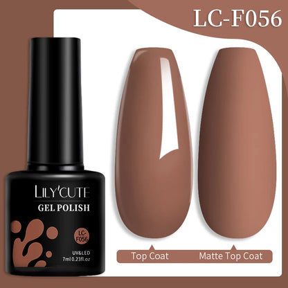 LILYCUTE 7ml Autumn Red Brown Gel Nail Polish 125 Colors All For Manicure Semi Permanent Soak Off Base Top Coat Nail Art Varnish