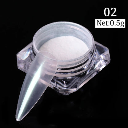 NICOLE DIARY 5g Aurora Pearl White Pink Nail Powder Chrome Pigments Metallic Rubbing Dust Moonlight Effect Nail Arts Decoration