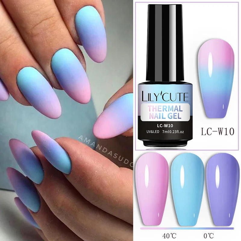 LILYCUTE Thermal Gel Nail Polish 3-layers Color Changing Effect Gel Varnishes All For Manicure Long Lasting Nails Art UV Gel