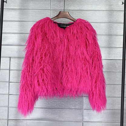 Women Fashion Faux Fur Coats Vintage Solid Loose Warm Flurry Coats Autumn Winter Lady Fashion Thick Streetwear Fur Jacket
