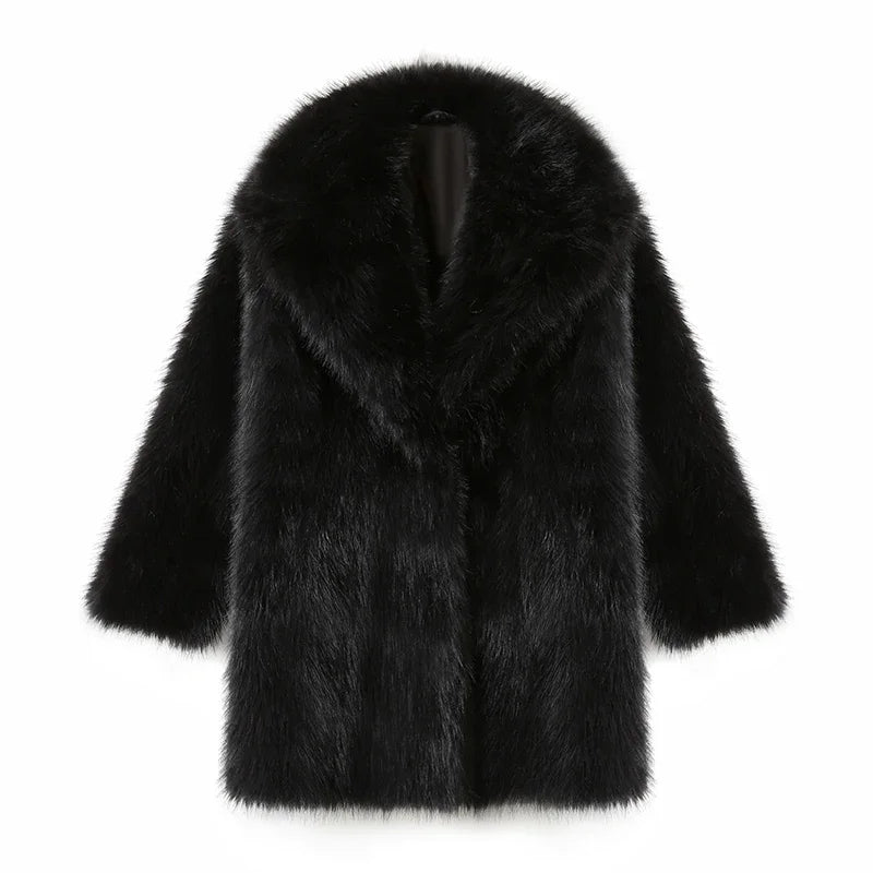 Lapels Faux Fur Coat Women 2024 Winter Brand Designer Fluffy Fox Fur Jacket Luxury Furry Overcoats Girl Stylish Long Outerwear