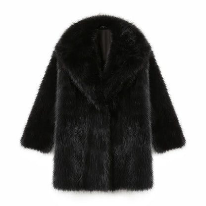Lapels Faux Fur Coat Women 2024 Winter Brand Designer Fluffy Fox Fur Jacket Luxury Furry Overcoats Girl Stylish Long Outerwear